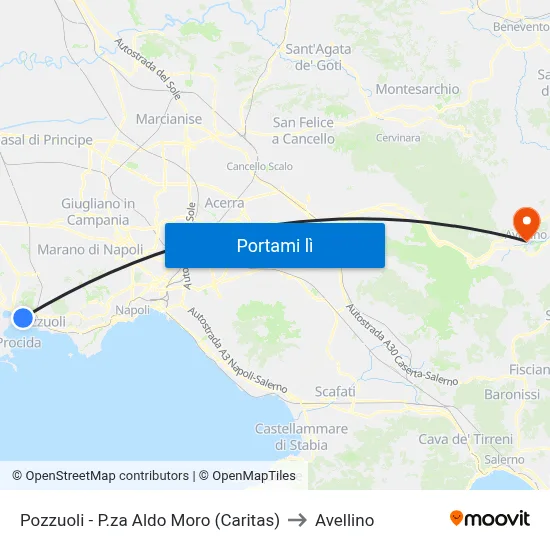 Pozzuoli - P.za Aldo Moro (Caritas) to Avellino map