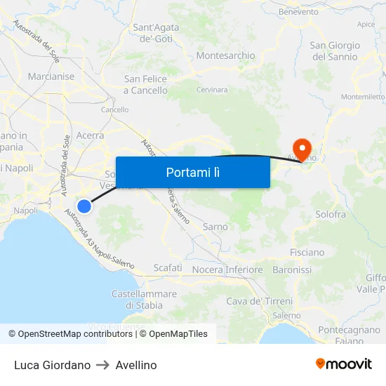Luca Giordano to Avellino map