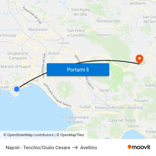 Napoli - Tecchio/Giulio Cesare to Avellino map