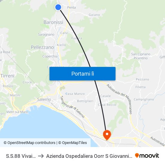 S.S.88 Vivai De Santis to Azienda Ospedaliera Oorr S Giovanni di Dio e Ruggi d'Aragona / map