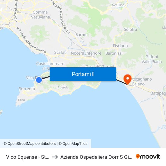 Vico Equense - Staz. Circumvesuviana to Azienda Ospedaliera Oorr S Giovanni di Dio e Ruggi d'Aragona / map