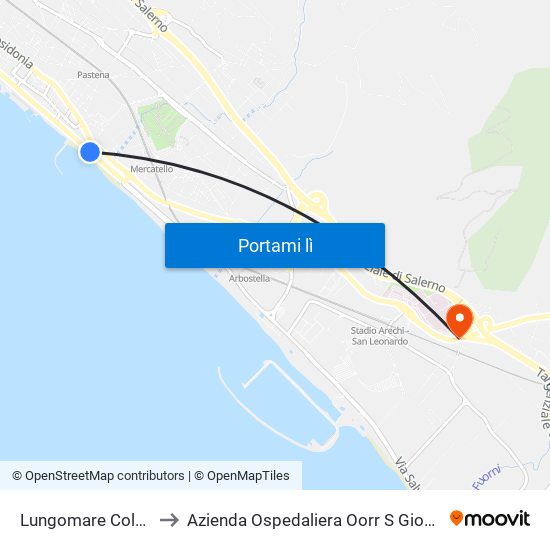 Lungomare Colombo Mercatello to Azienda Ospedaliera Oorr S Giovanni di Dio e Ruggi d'Aragona / map