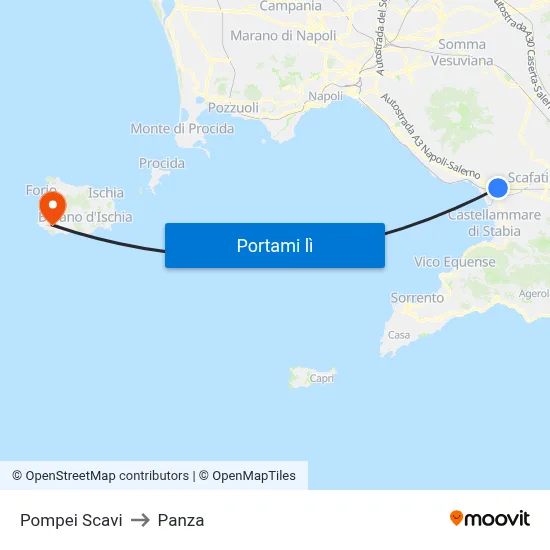 Pompei Scavi to Panza map