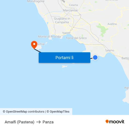 Amalfi (Pastena) to Panza map