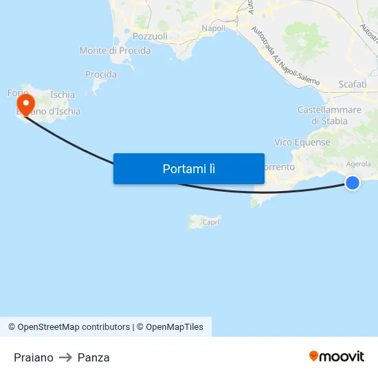 Praiano to Panza map