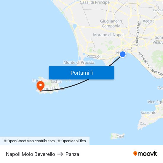 Napoli Molo Beverello to Panza map