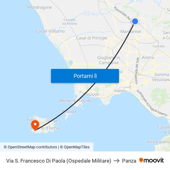 Via S. Francesco Di Paola (Ospedale Militare) to Panza map