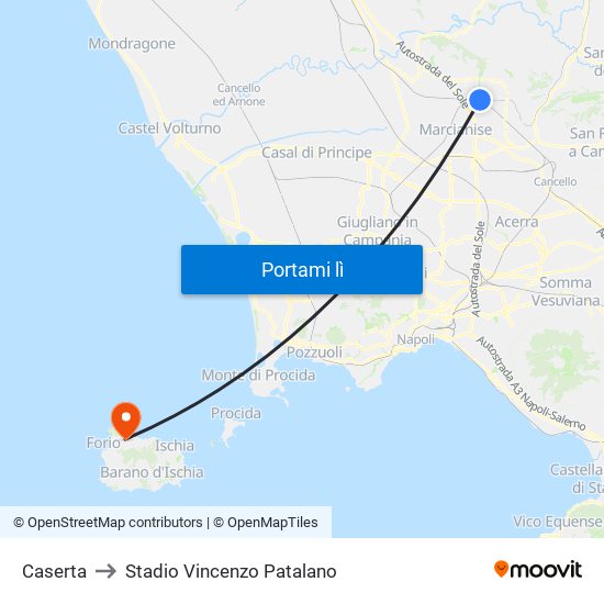 Caserta to Stadio Vincenzo Patalano map