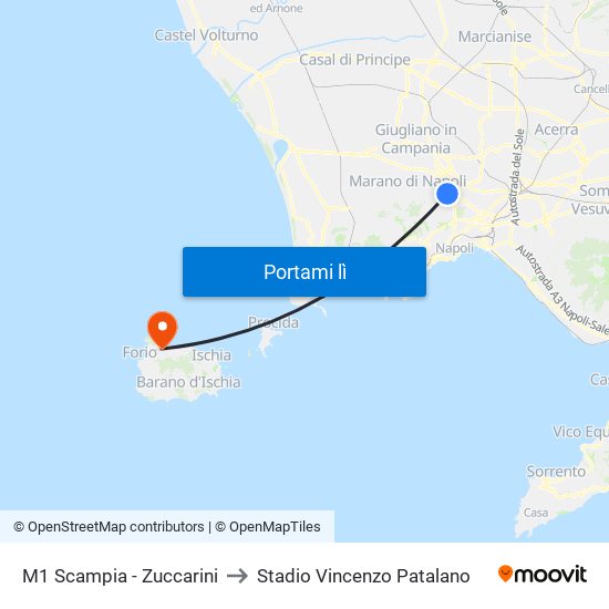 M1 Scampia - Zuccarini to Stadio Vincenzo Patalano map