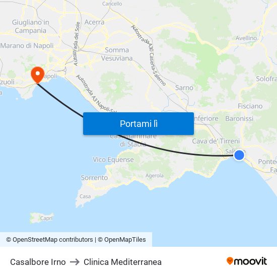 Casalbore Irno to Clinica Mediterranea map
