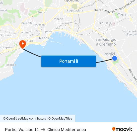 Portici Via Libertà to Clinica Mediterranea map