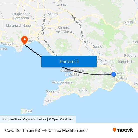 Cava De' Tirreni FS to Clinica Mediterranea map