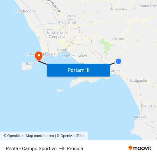 Penta - Campo Sportivo to Procida map