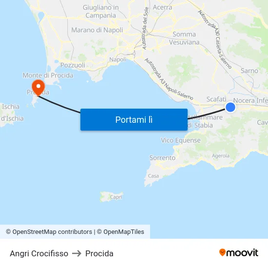 Angri Crocifisso to Procida map