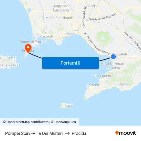 Pompei Scavi-Villa Dei Misteri to Procida map