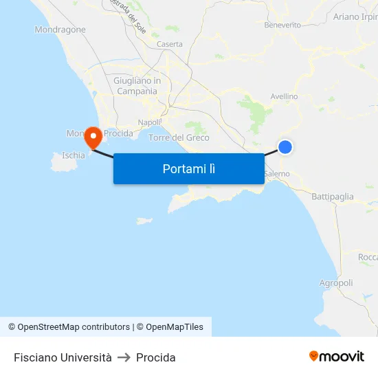 Fisciano Università to Procida map