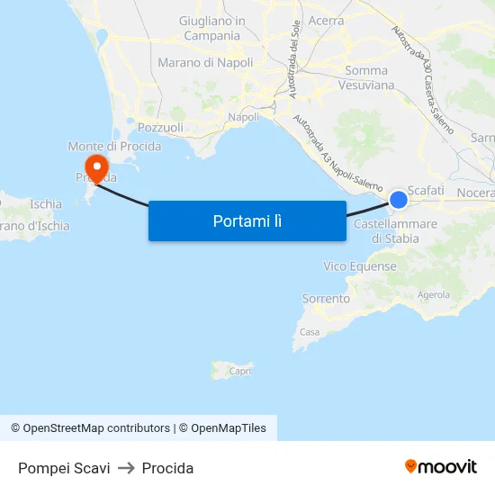 Pompei Scavi to Procida map