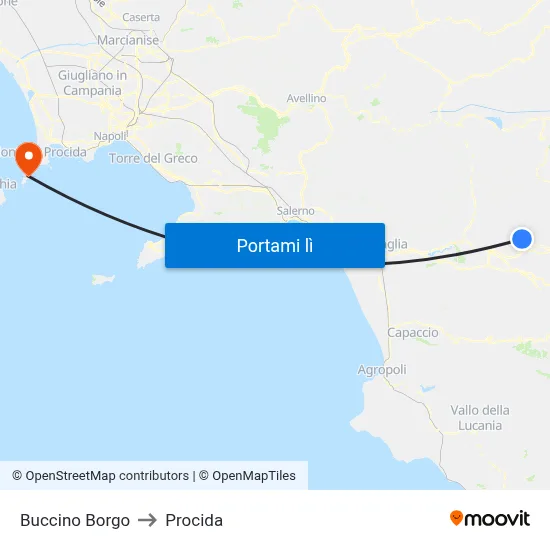Buccino Borgo to Procida map