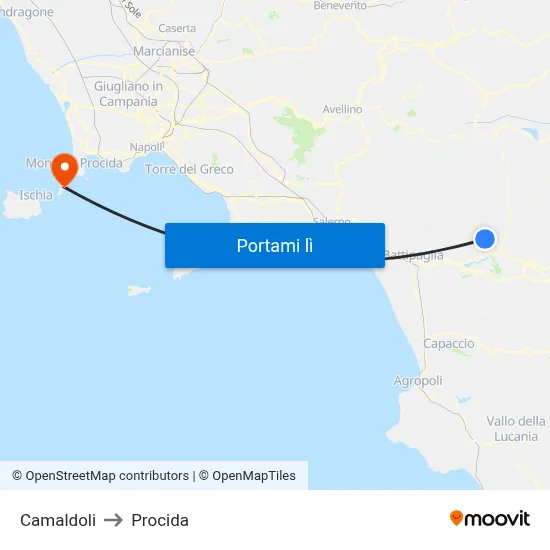 Camaldoli to Procida map