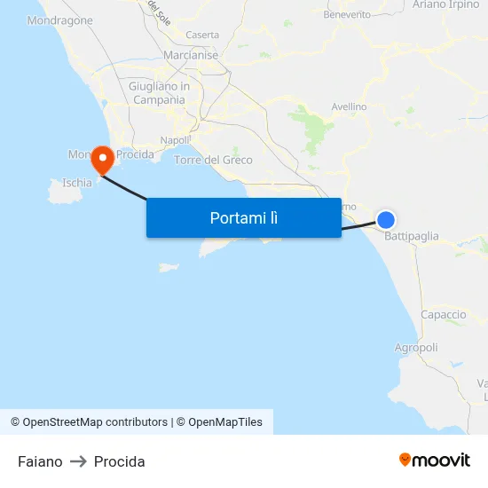 Faiano to Procida map