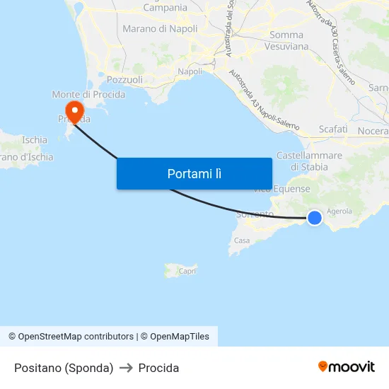 Positano (Sponda) to Procida map