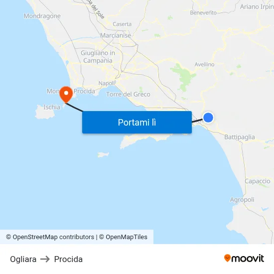 Ogliara to Procida map