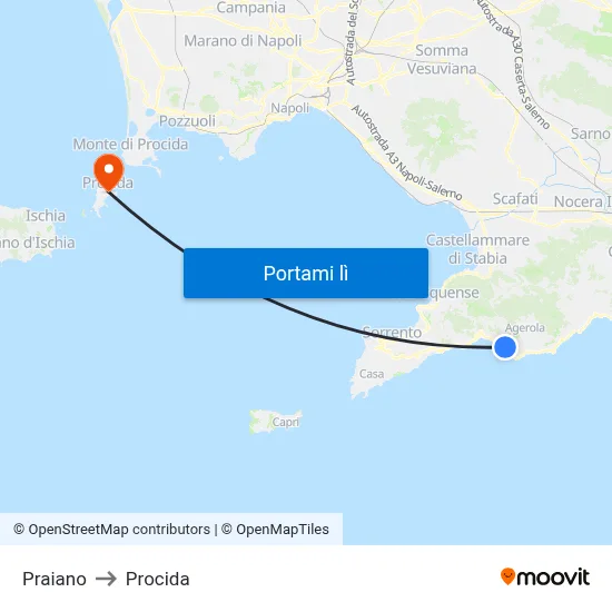 Praiano to Procida map
