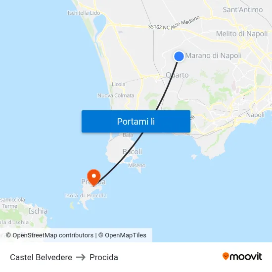 Castel Belvedere to Procida map