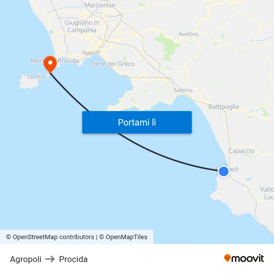 Agropoli to Procida map