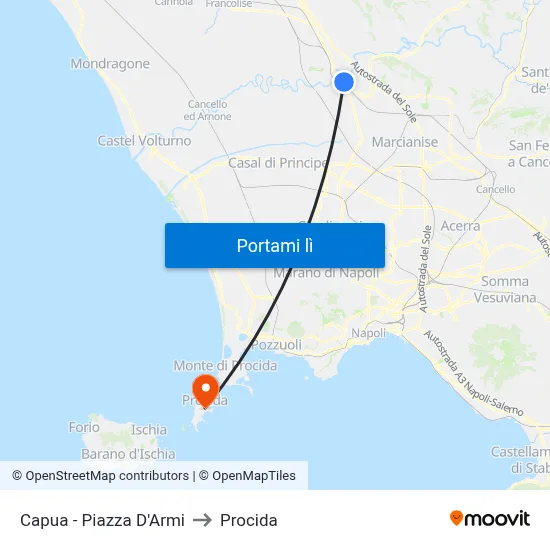 Capua - Piazza D'Armi to Procida map