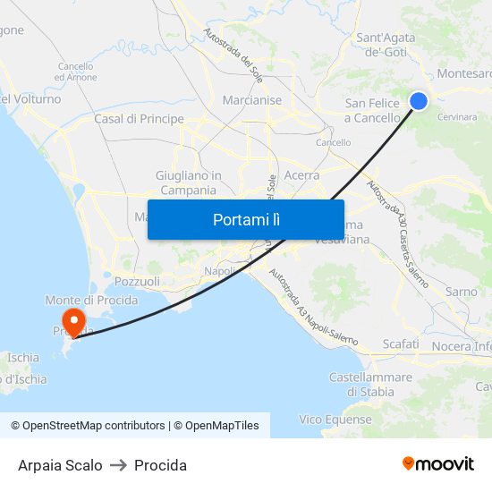 Arpaia Scalo to Procida map