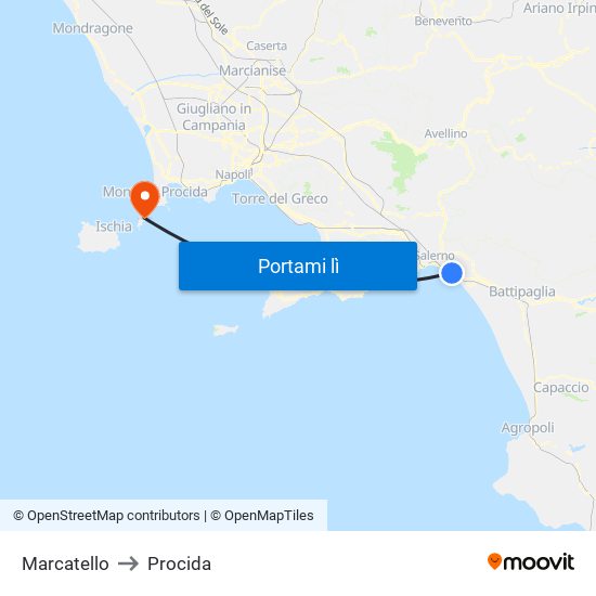 Marcatello to Procida map