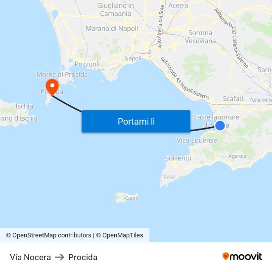 Via Nocera to Procida map