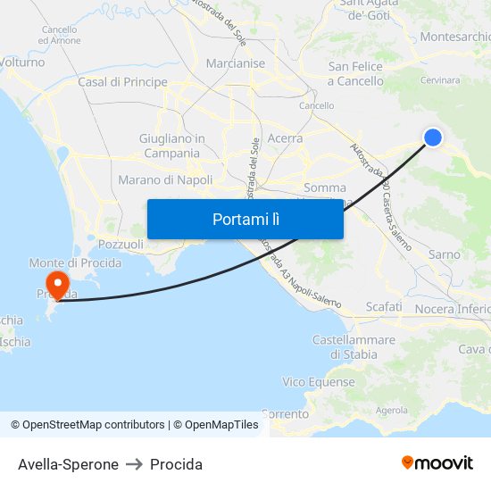 Avella-Sperone to Procida map