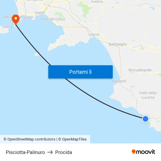 Pisciotta-Palinuro to Procida map