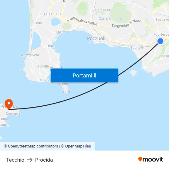 Tecchio to Procida map