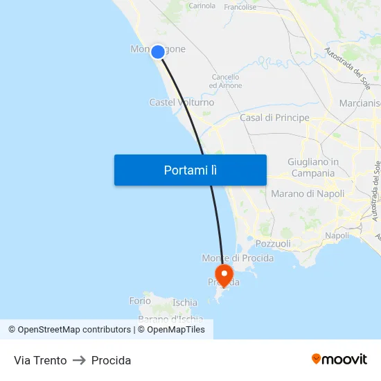 Via Trento to Procida map