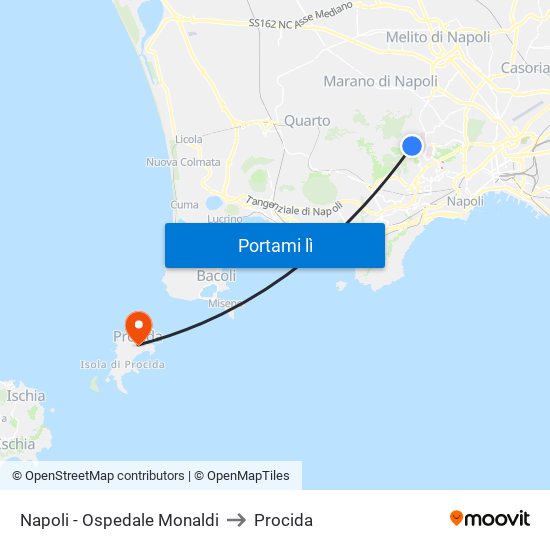 Napoli - Ospedale Monaldi to Procida map