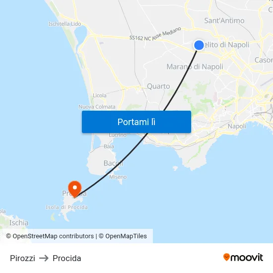 Pirozzi to Procida map