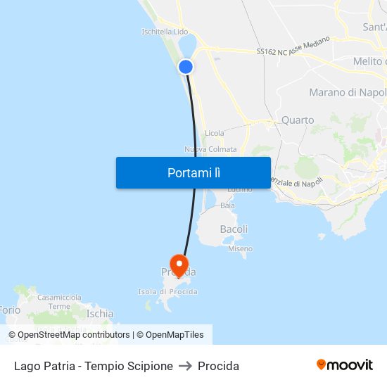Lago Patria - Tempio Scipione to Procida map