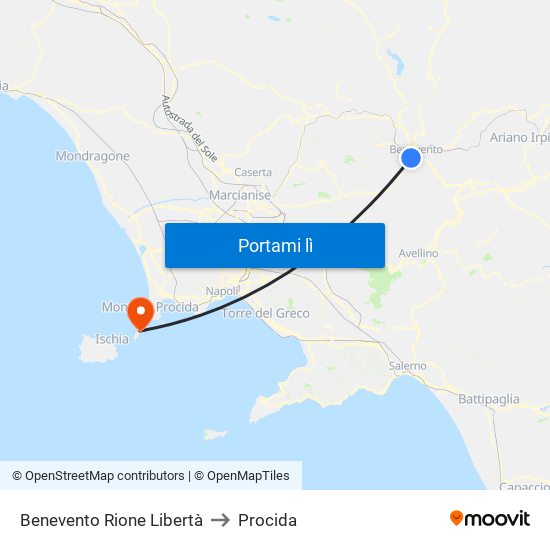 Benevento Rione Libertà to Procida map