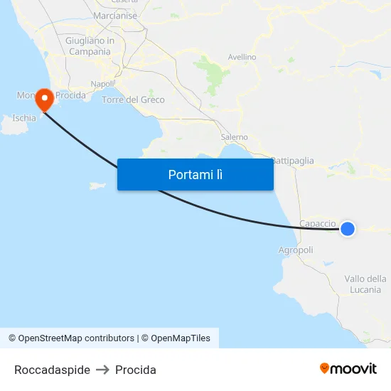 Roccadaspide to Procida map