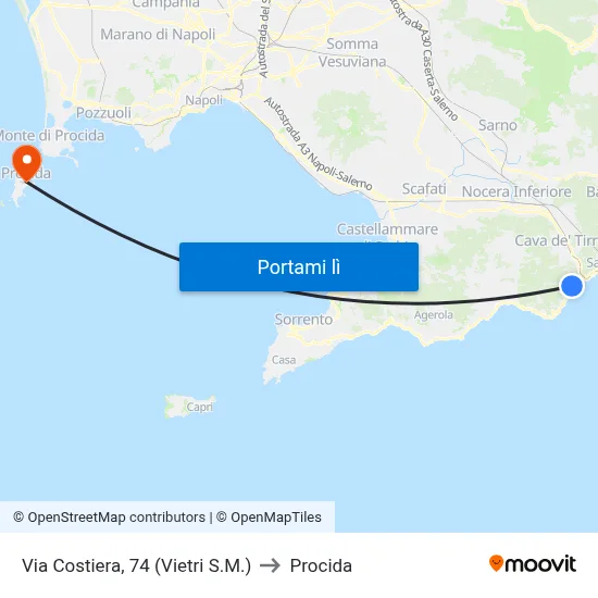 Via Costiera, 74 (Vietri S.M.) to Procida map