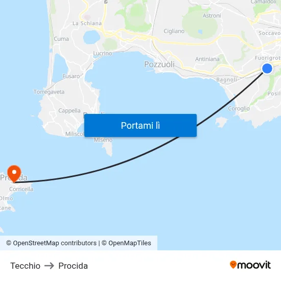 Tecchio to Procida map
