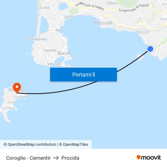 Coroglio - Cementir to Procida map