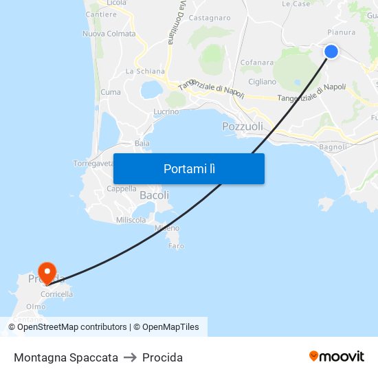 Montagna Spaccata to Procida map