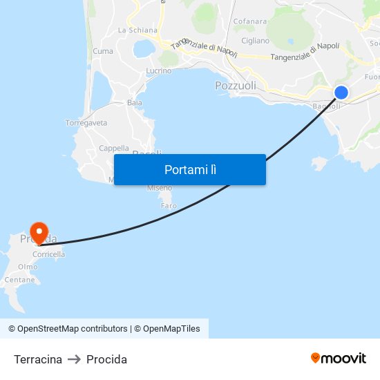 Terracina to Procida map