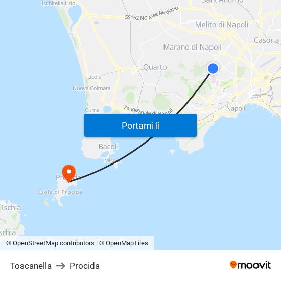 Toscanella to Procida map