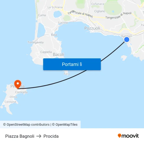 Piazza Bagnoli to Procida map