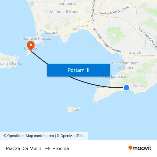 Piazza Dei Mulini to Procida map